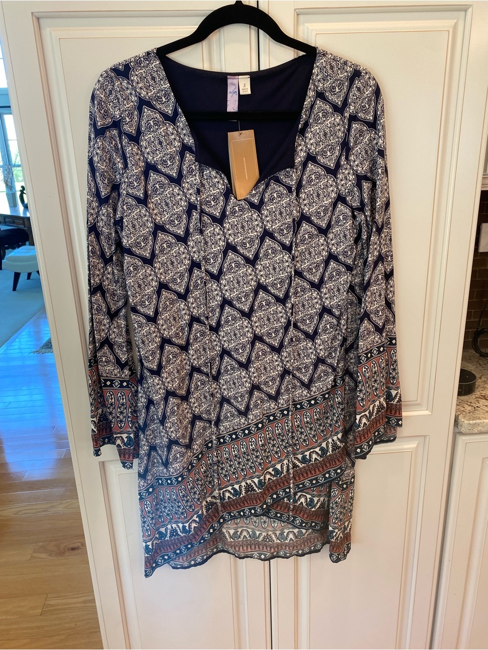 Alyx Navy and Rust Printed Tunic Top